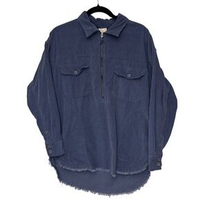 OFFLINE by Aerie Corduroy Half Zip Pullover Shirt Raw Hem Blue Size Small